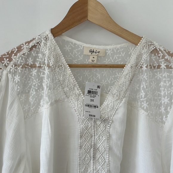 NWT  Style & Co
Lace-Yoke Handkerchief-Hem Top - Picture 3 of 11
